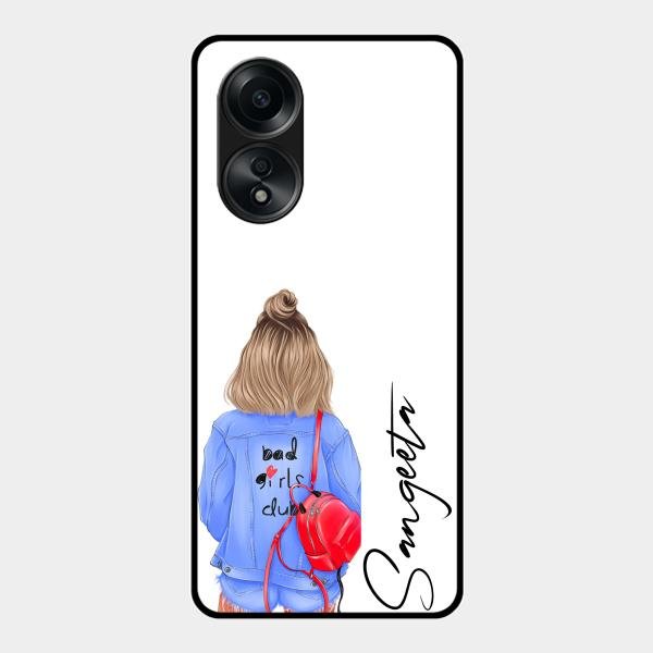 Bag Girl Customize Name Glass Case For Oppo A58