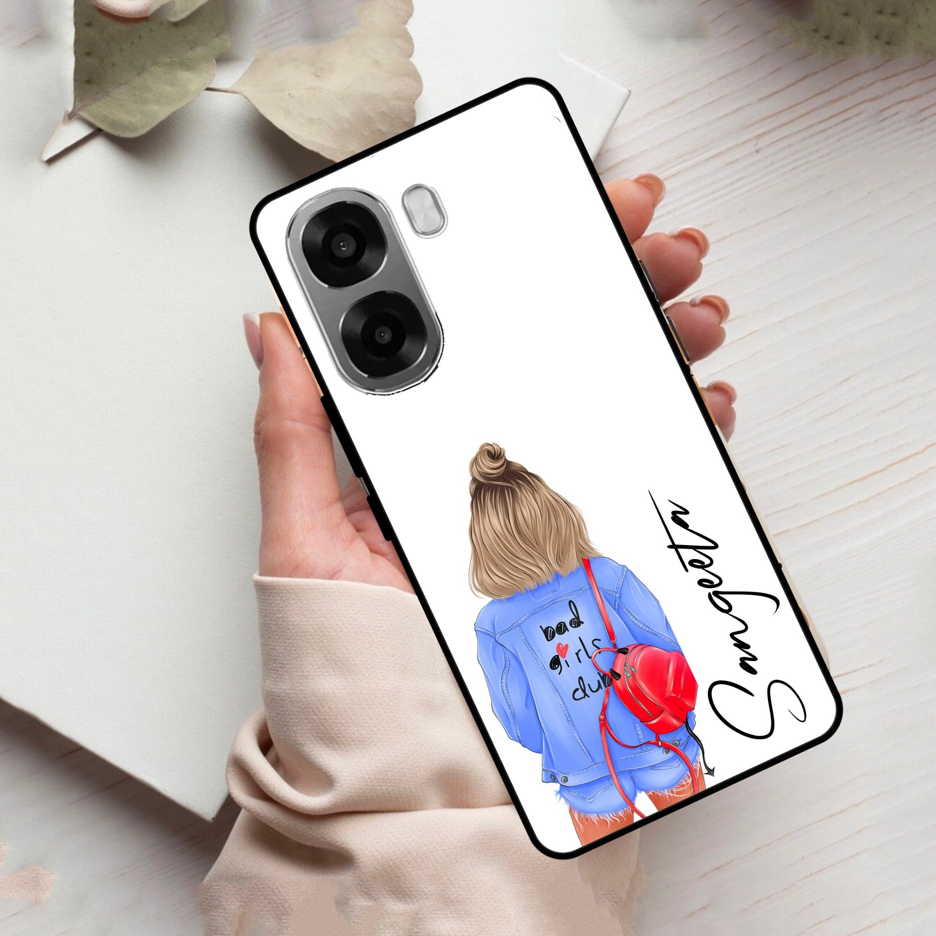 Bag Girl Customize Name Glass Case For Oppo