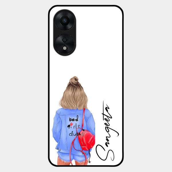 Bag Girl Customize Name Glass Case For Oppo A78 5G