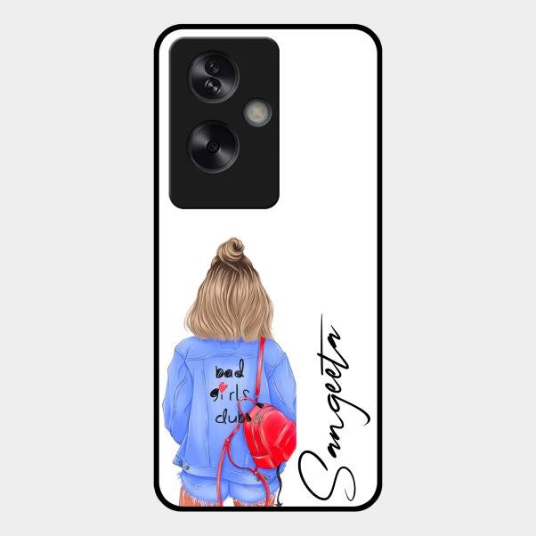 Bag Girl Customize Name Glass Case For Oppo A79 5G