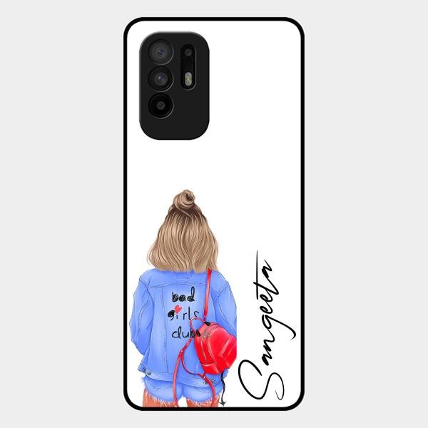 Bag Girl Customize Name Glass Case For Oppo F19 Pro Plus 5G