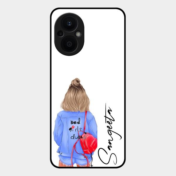 Bag Girl Customize Name Glass Case For Oppo F21 Pro 5G