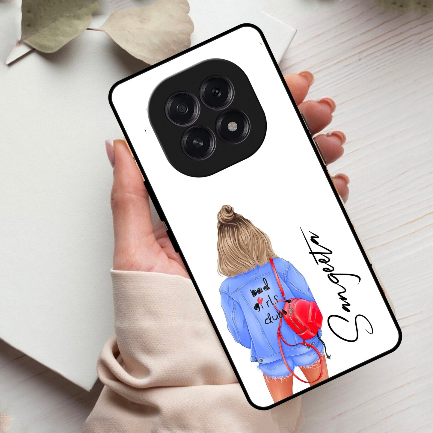 Bag Girl Customize Name Glass Case For Oppo