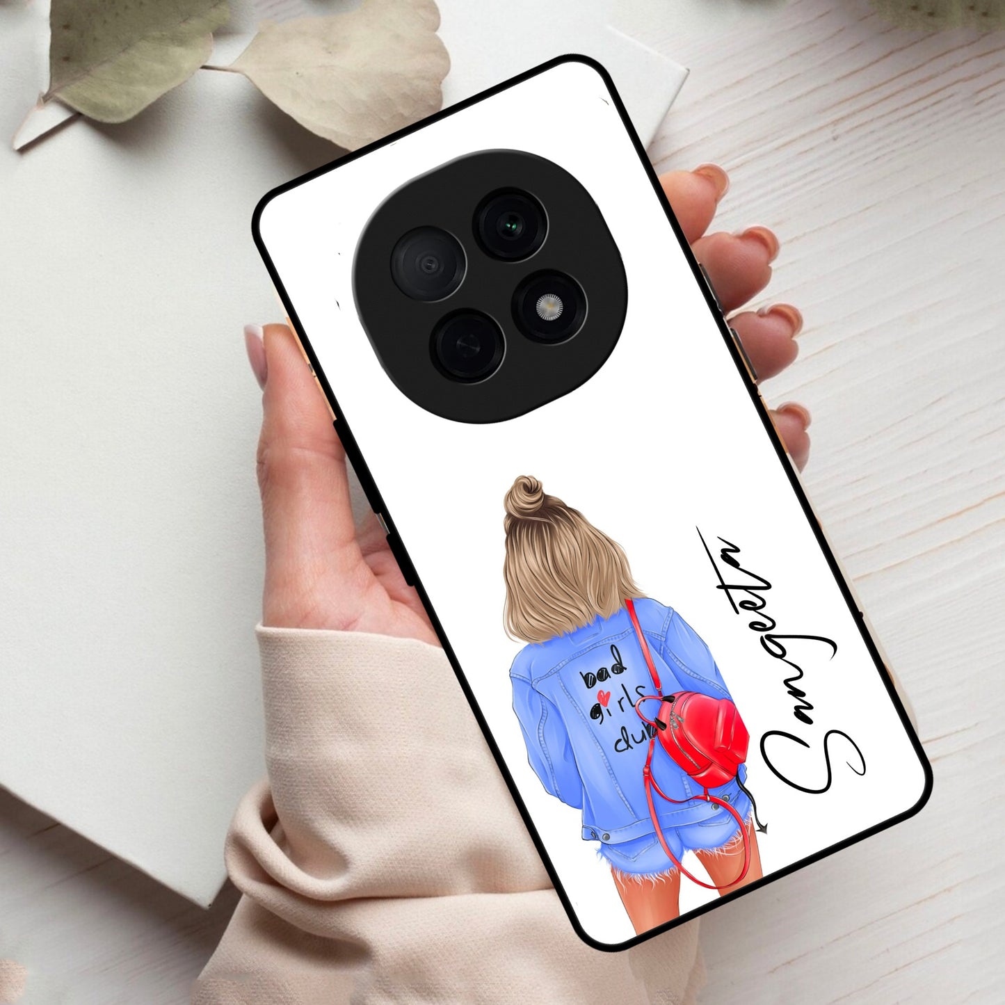 Bag Girl Customize Name Glass Case For Oppo