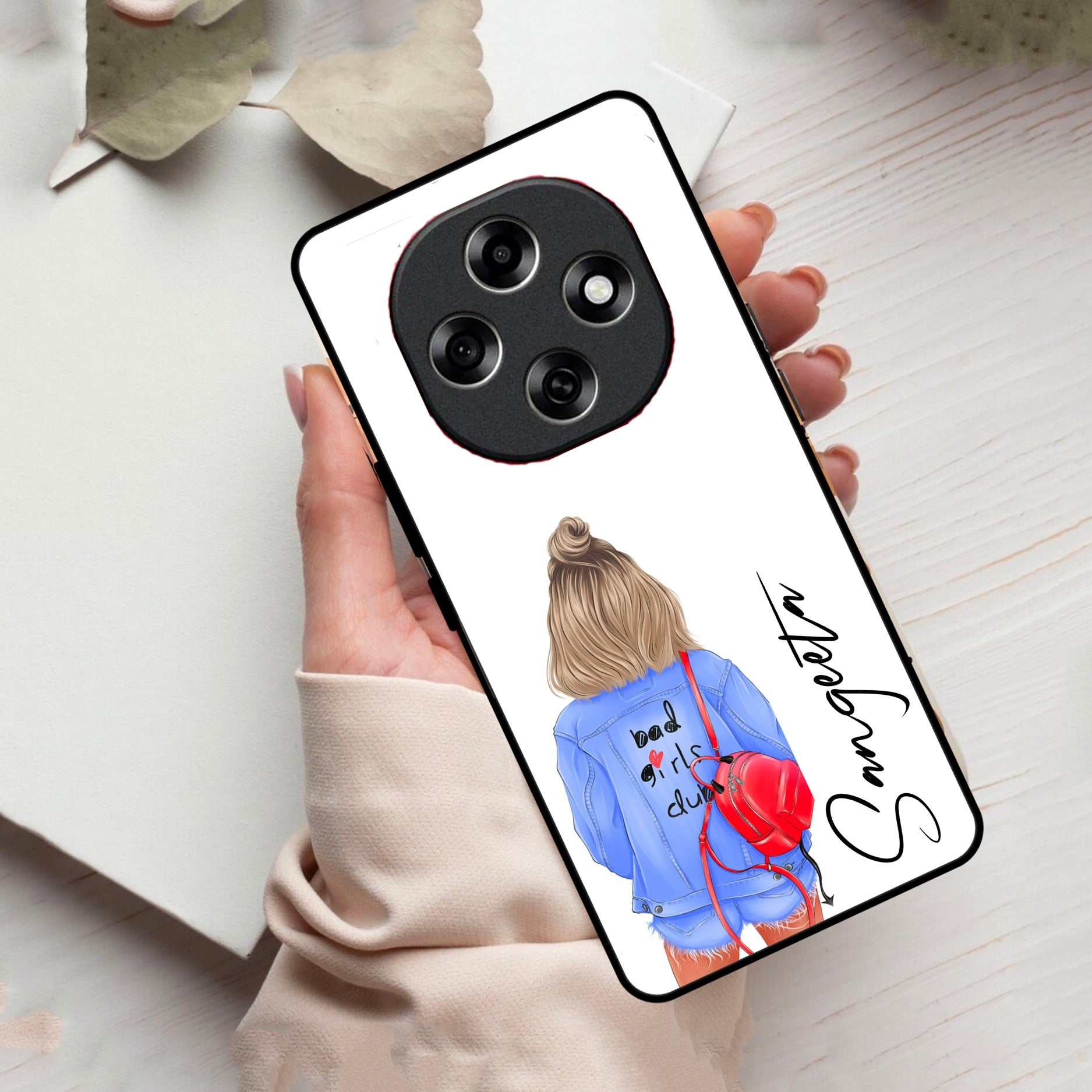 Bag Girl Customize Name Glass Case For Oppo