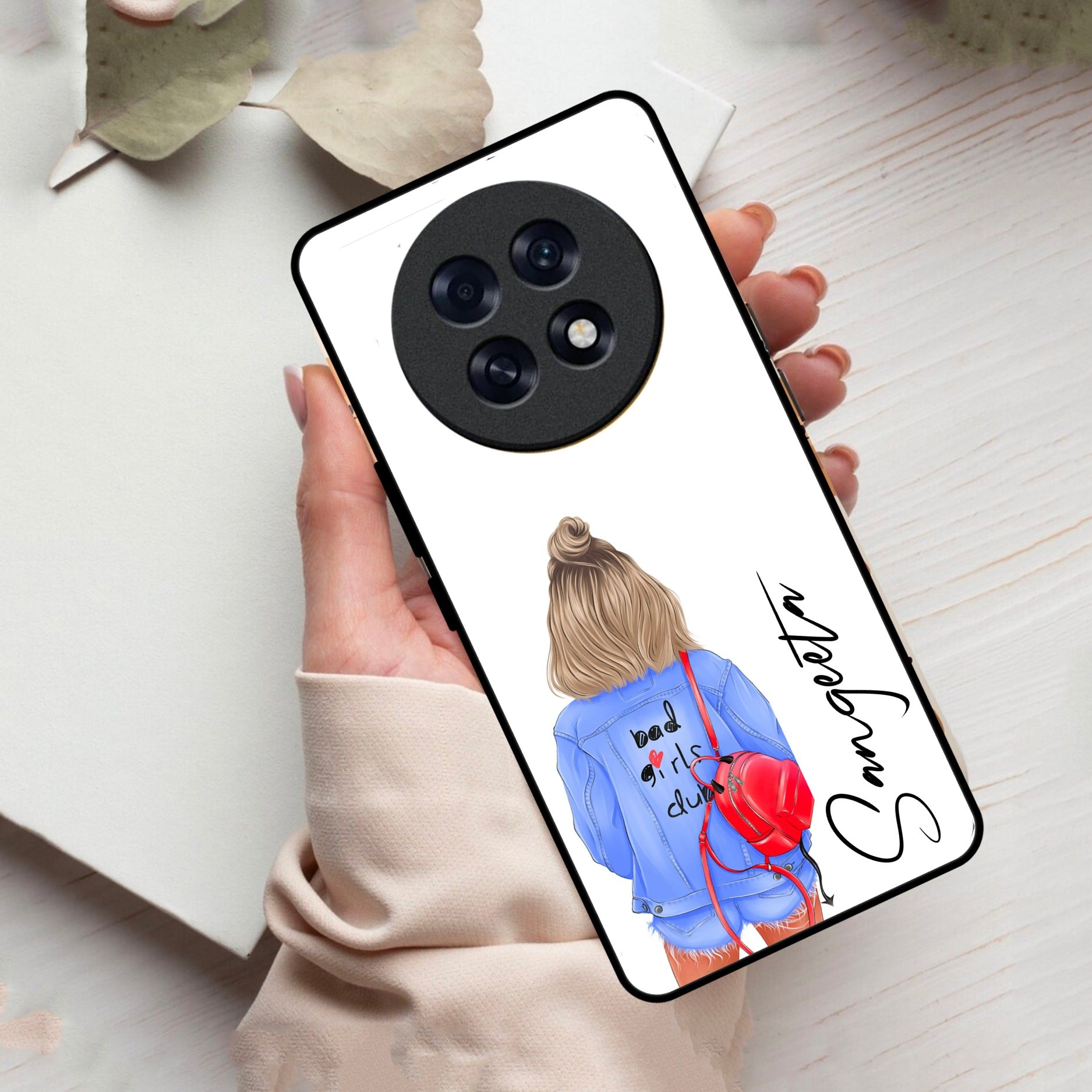 Bag Girl Customize Name Glass Case For Oppo