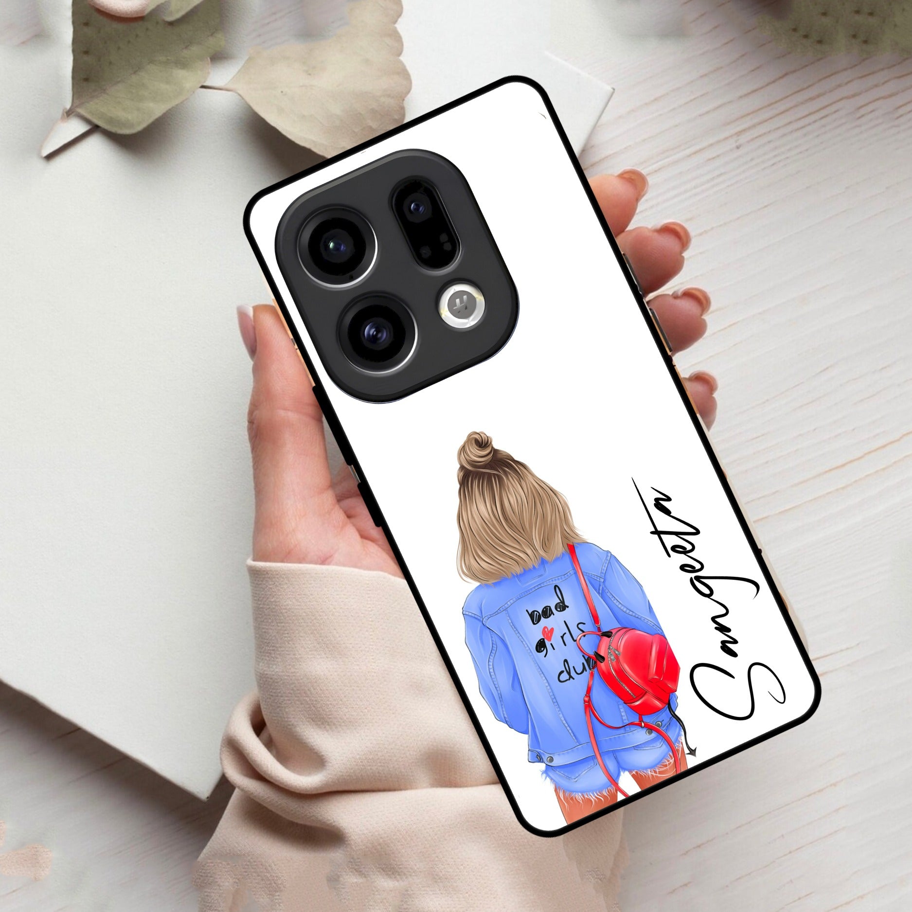 Bag Girl Customize Name Glass Case For Oppo