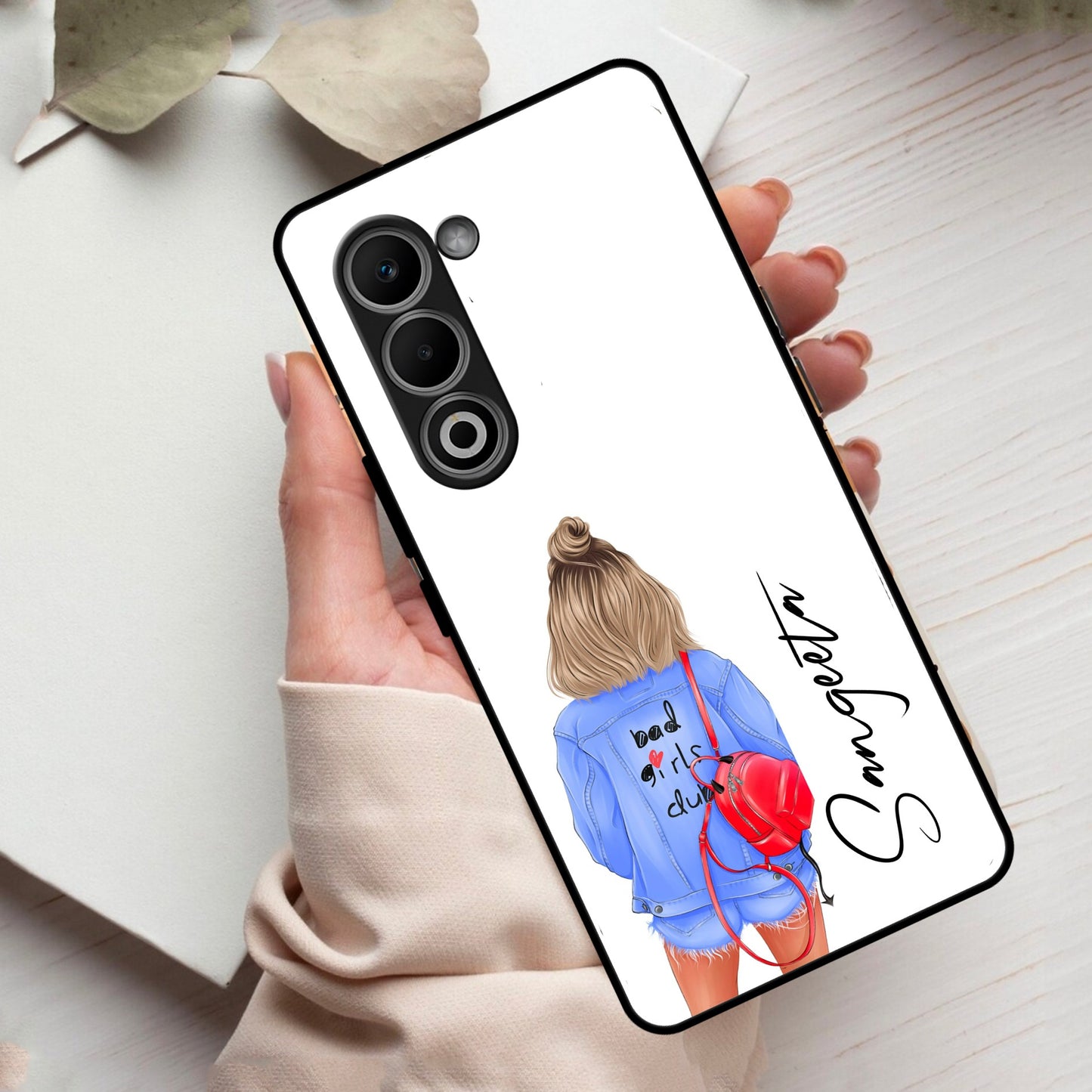 Bag Girl Customize Name Glass Case For Oppo