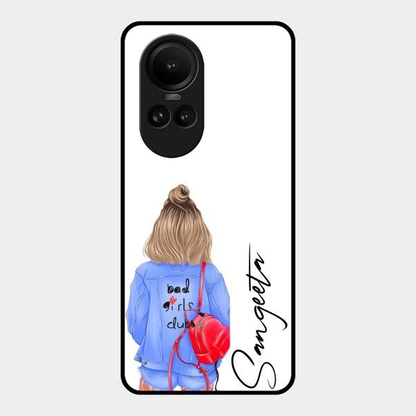 Bag Girl Customize Name Glass Case For Oppo Reno 10 Pro 5G