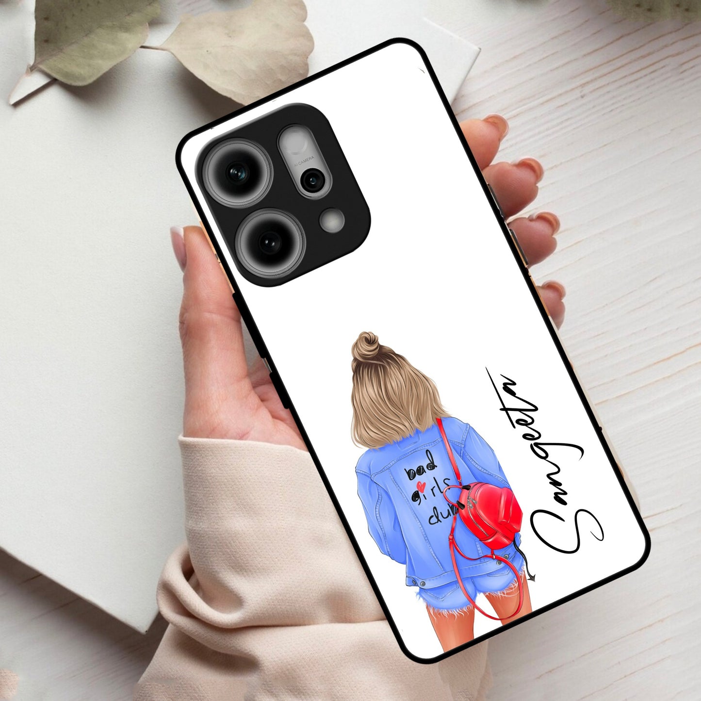 Bag Girl Customize Name Glass Case For Oppo