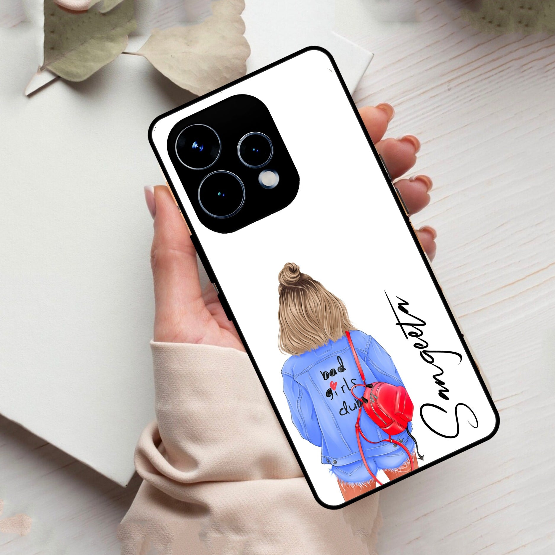 Bag Girl Customize Name Glass Case For Oppo