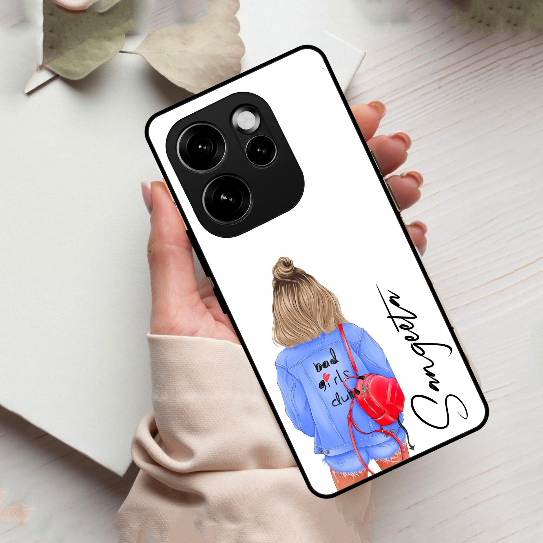 Bag Girl Customize Name Glass Case For Oppo