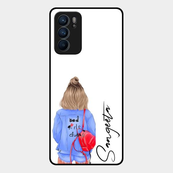 Bag Girl Customize Name Glass Case For Oppo Reno 6 5G