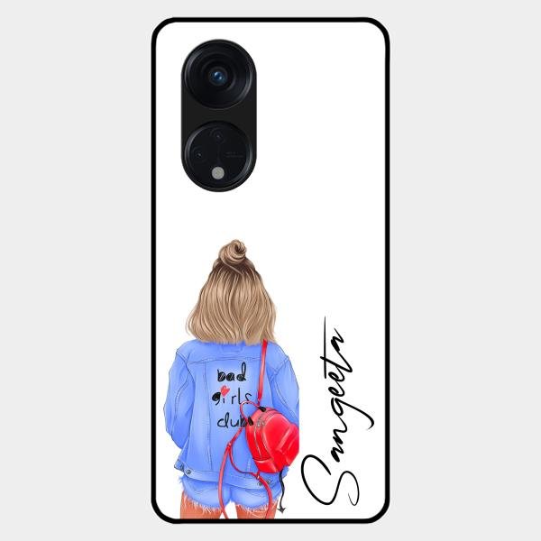 Bag Girl Customize Name Glass Case For Oppo Reno 8T 5G