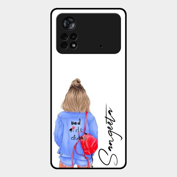 Bag Girl Customize Name Glass Case For Poco X4 Pro 5G