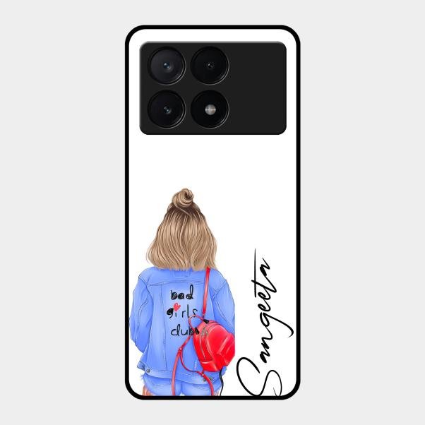 Bag Girl Customize Name Glass Case For Poco X6 Pro 5G