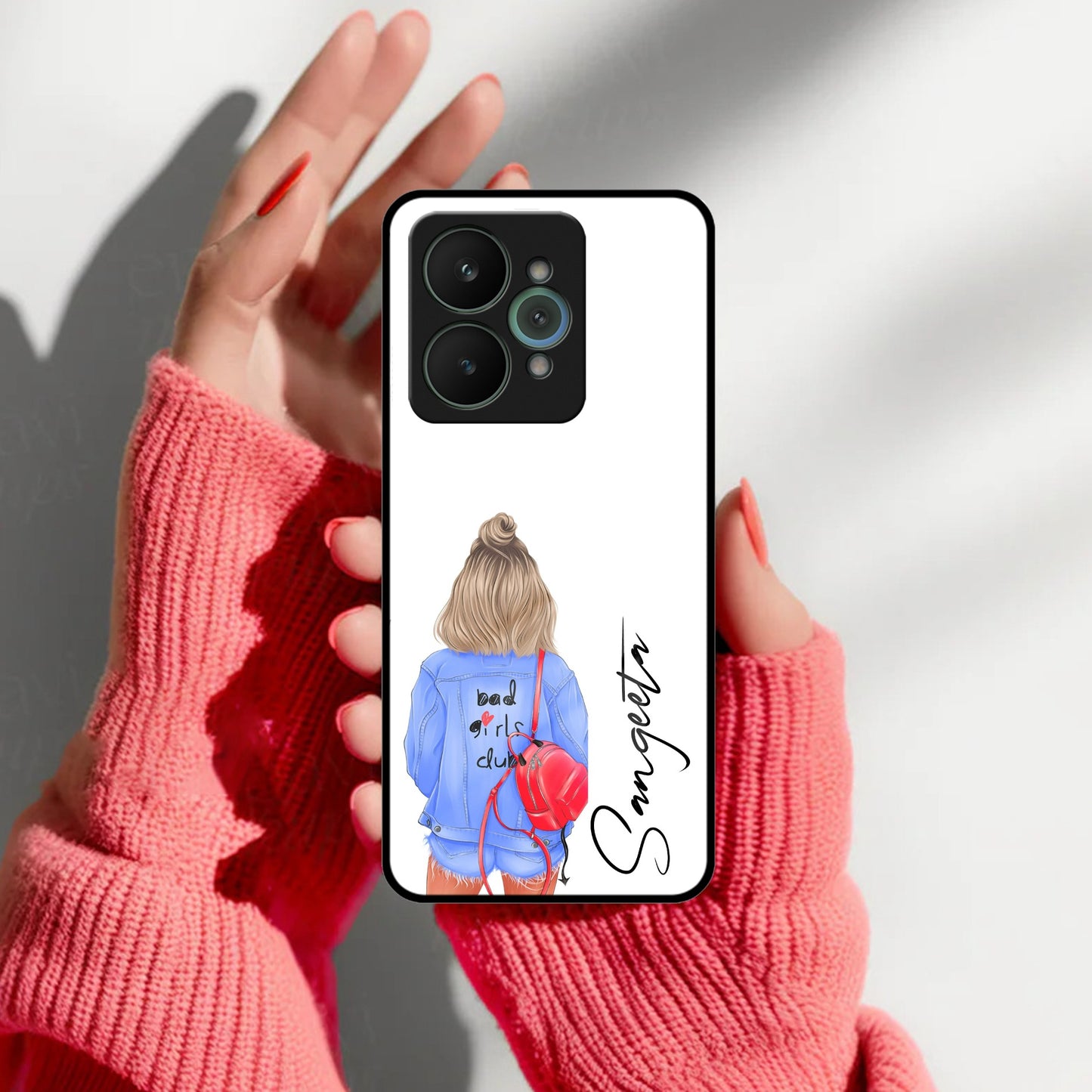 Bag Girl Customize Name Glass Case For Realme/Narzo