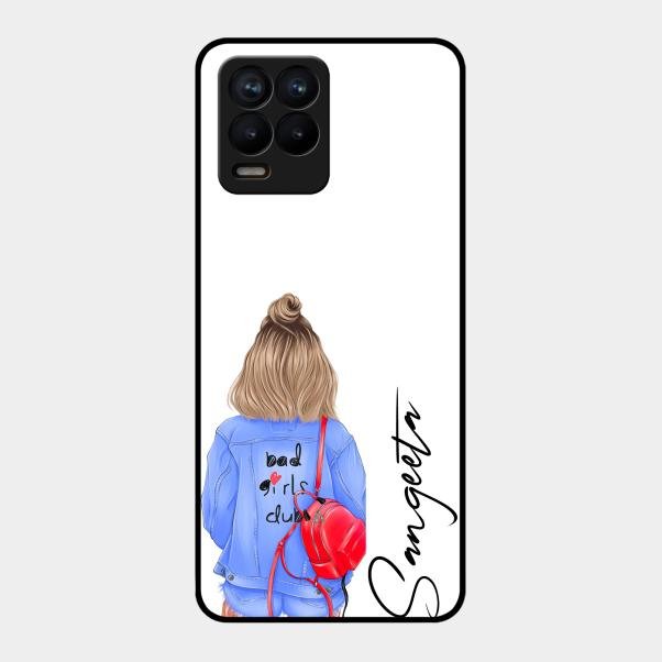 Bag Girl Customize Name Glass Case For Realme 8 Pro