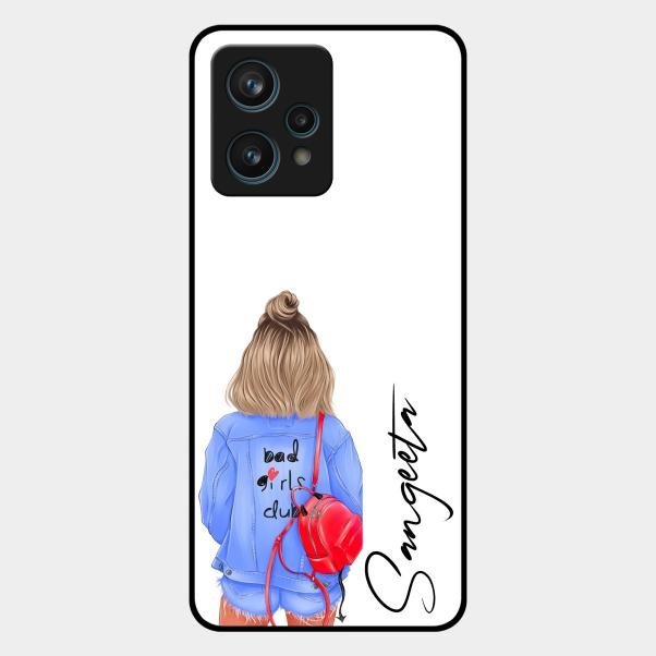 Bag Girl Customize Name Glass Case For Realme 9 Pro Plus 5G