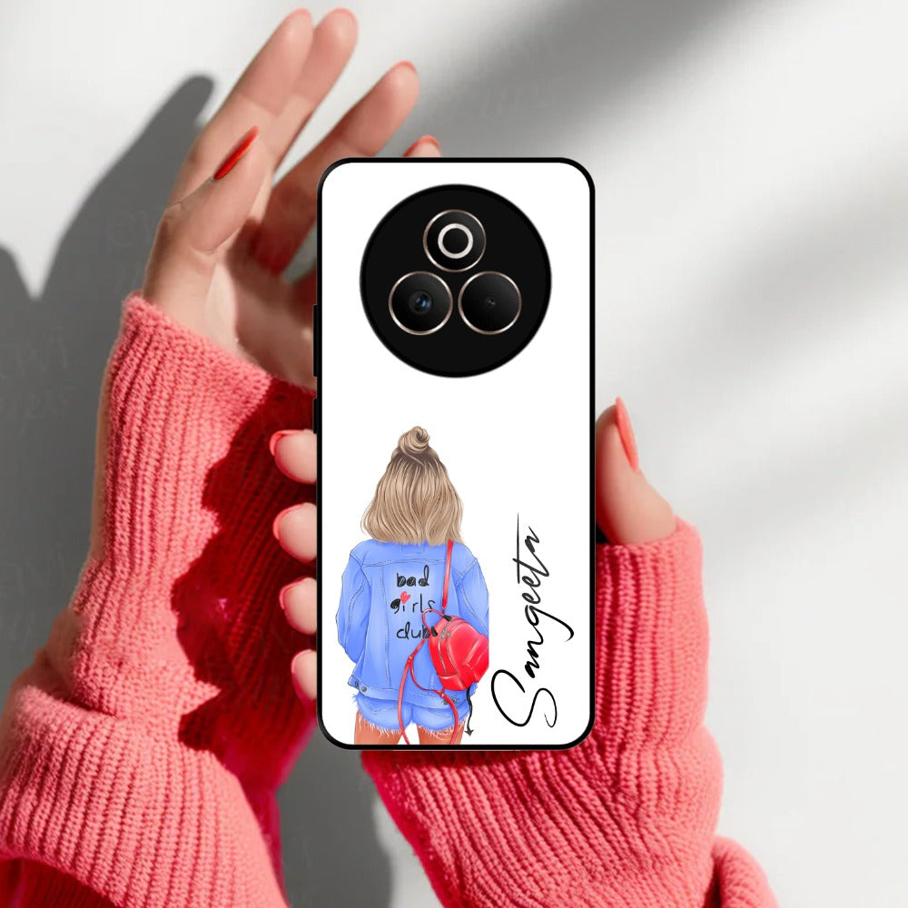 Bag Girl Customize Name Glass Case For Realme/Narzo