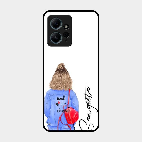 Bag Girl Customize Name Glass Case For Redmi Note 12 4G