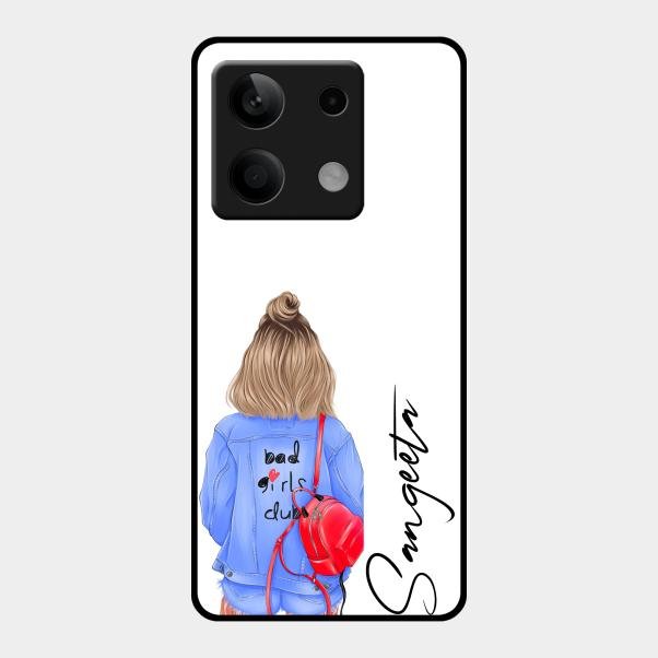 Bag Girl Customize Name Glass Case For Redmi Note 13 5G