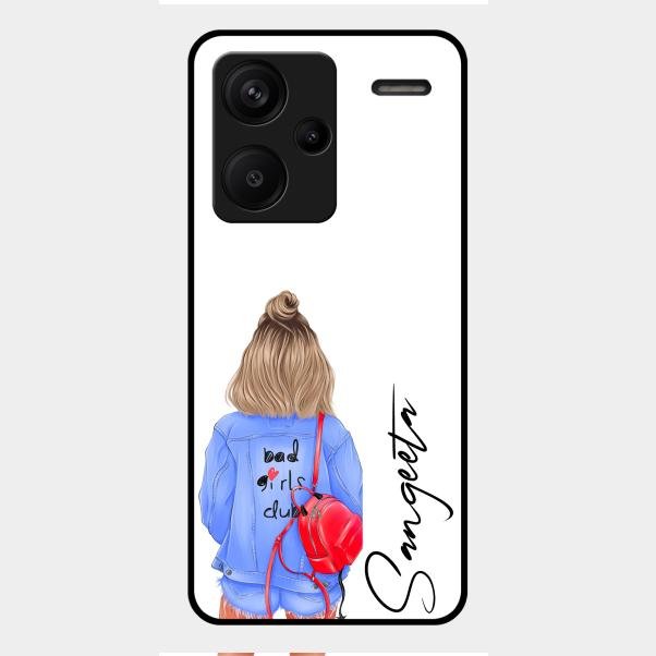 Bag Girl Customize Name Glass Case For Redmi Note 13 Pro Plus 5G