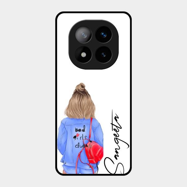 Bag Girl Customize Name Glass Case For Redmi Note 14 Pro Plus 5G