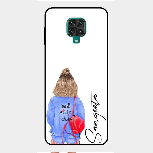 Bag Girl Customize Name Glass Case For Redmi Note 9 Pro Max