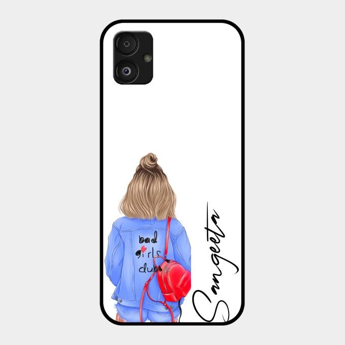 Bag Girl Customize Name Glass Case For Samsung Galaxy F14 5G