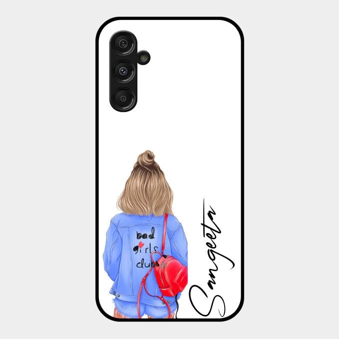 Bag Girl Customize Name Glass Case For Samsung Galaxy F34 5G