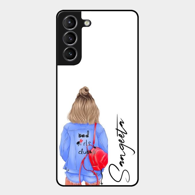 Bag Girl Customize Name Glass Case For Samsung Galaxy S21 Plus