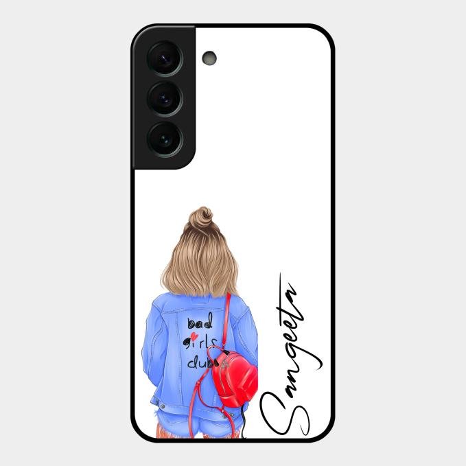 Bag Girl Customize Name Glass Case For Samsung Galaxy S22 Plus 5G