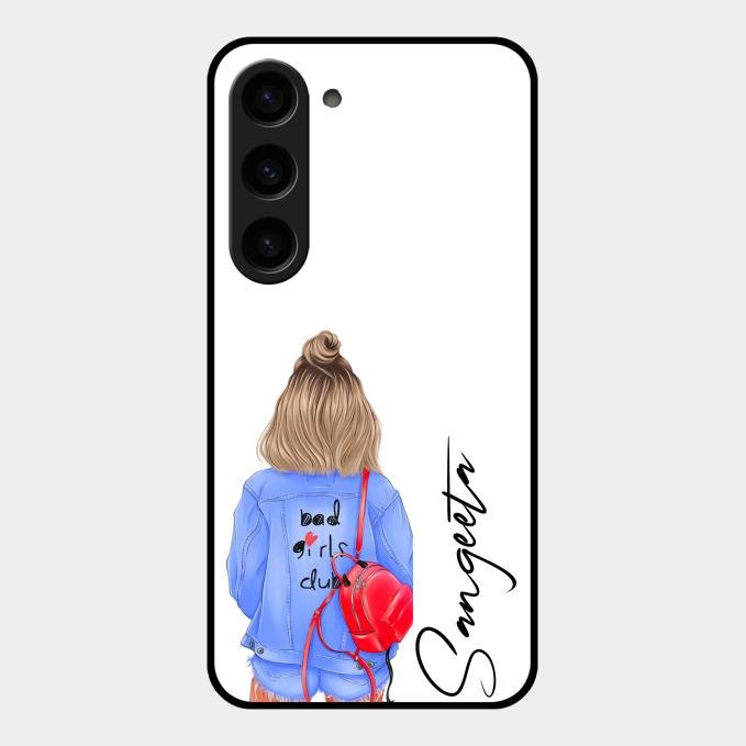 Bag Girl Customize Name Glass Case For Samsung Galaxy S23 5G