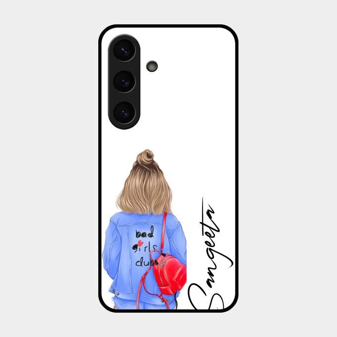 Bag Girl Customize Name Glass Case For Samsung Galaxy S24 5G