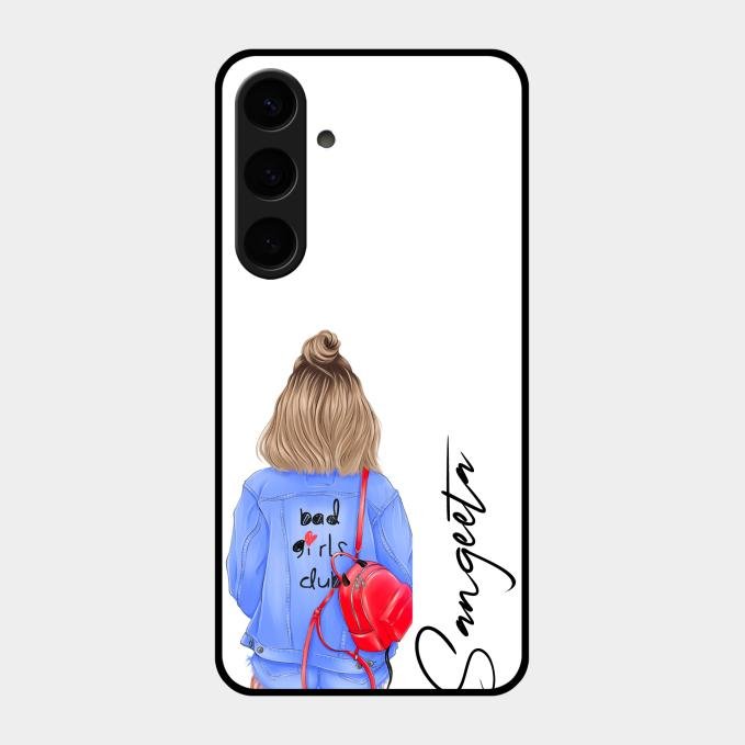 Bag Girl Customize Name Glass Case For Samsung Galaxy S24 Plus 5G