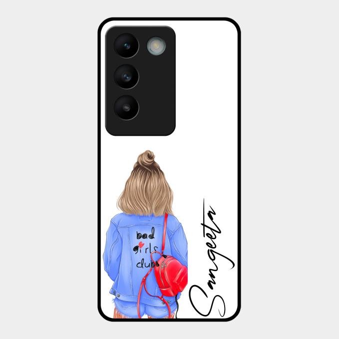 Bag Girl Customize Name Glass Case For Vivo T3 5G