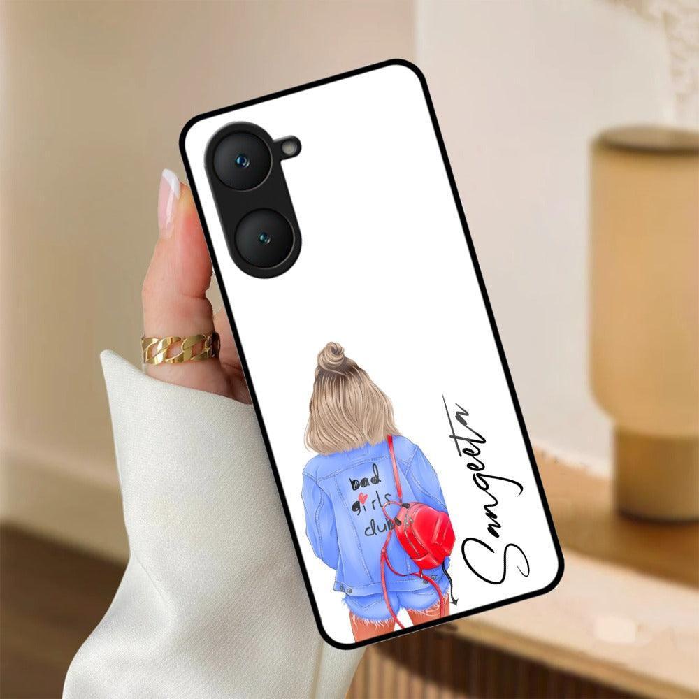 Bag Girl Customize Name Glass Case For iQOO - ShopOnCliQ