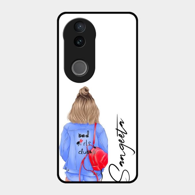 Bag Girl Customize Name Glass Case For Vivo T4R 5G