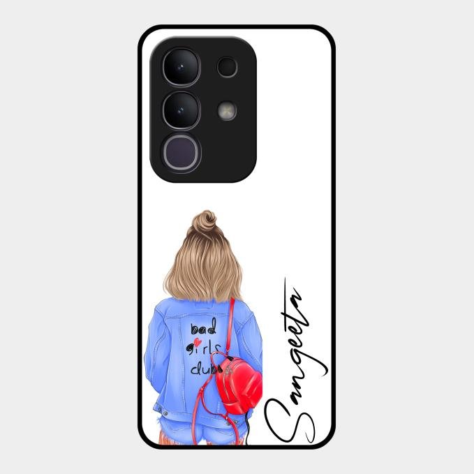 Bag Girl Customize Name Glass Case For Vivo T4X 5G
