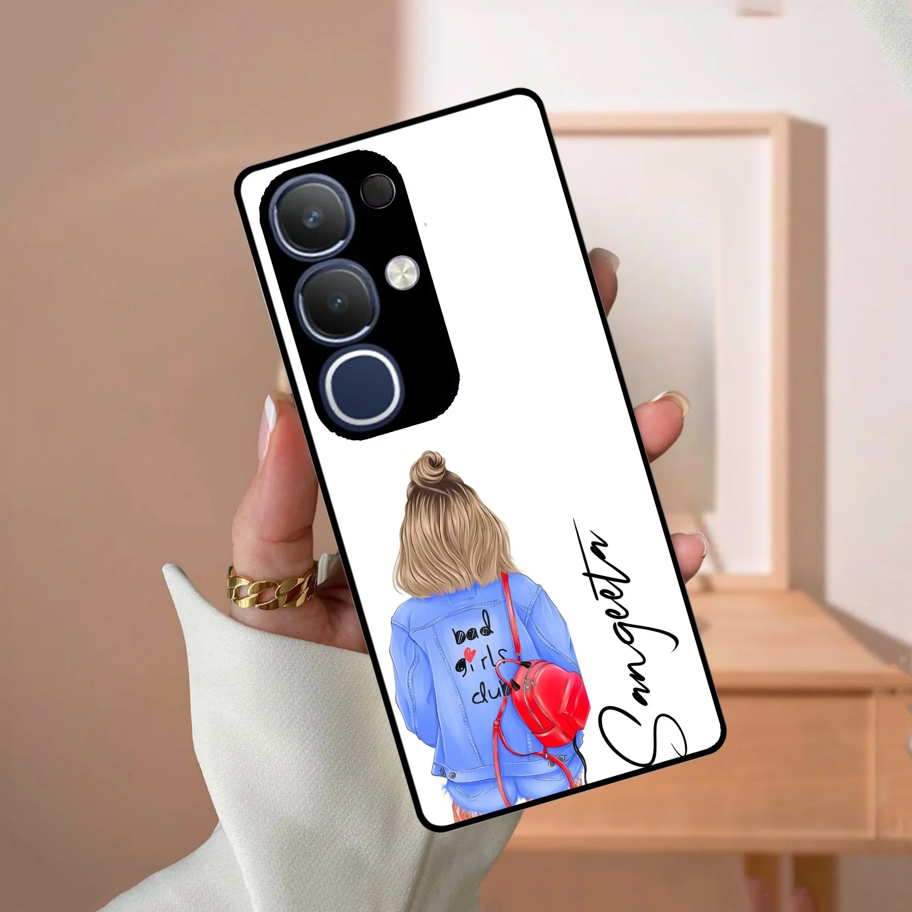 Bag Girl Customize Name Glass Case For Vivo - ShopOnCliQ