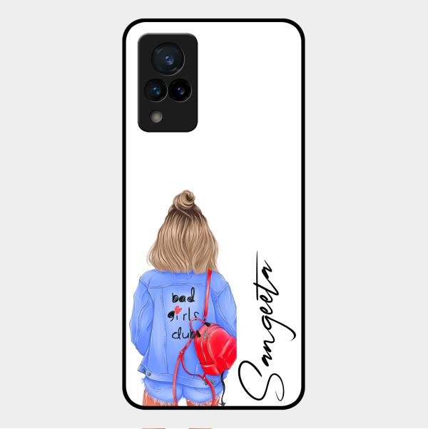 Bag Girl Customize Name Glass Case For Vivo V21 5G
