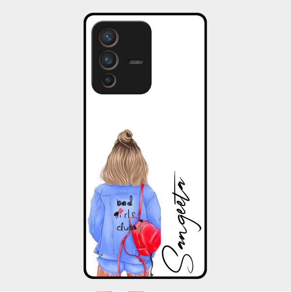 Bag Girl Customize Name Glass Case For Vivo V23 Pro 5G