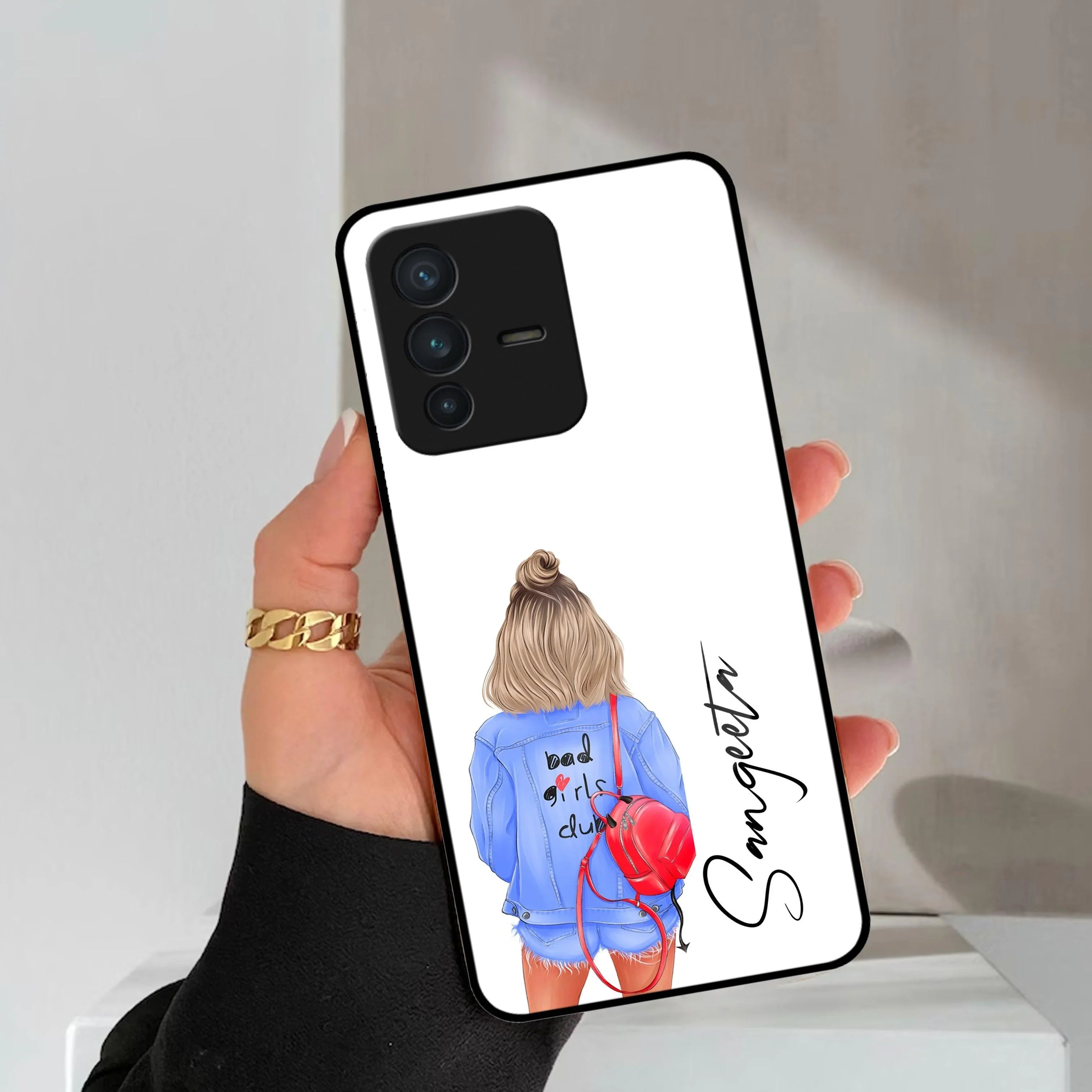 Bag Girl Customize Name Glass Case For Vivo - ShopOnCliQ