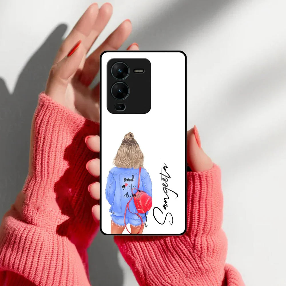 Bag Girl Customize Name Glass Case For Vivo - ShopOnCliQ