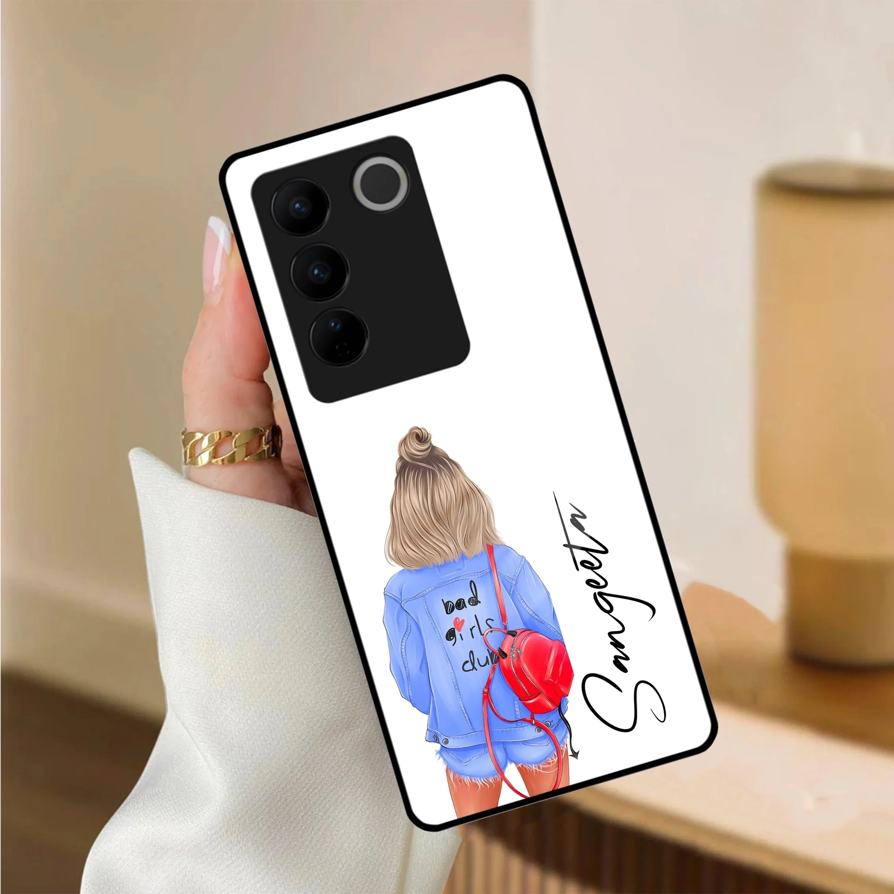 Bag Girl Customize Name Glass Case For Vivo - ShopOnCliQ