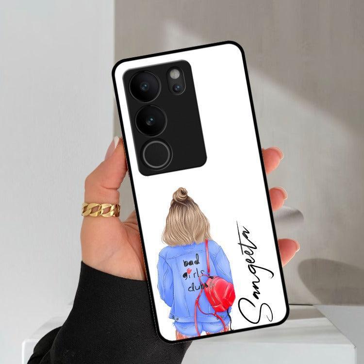 Bag Girl Customize Name Glass Case For Vivo - ShopOnCliQ