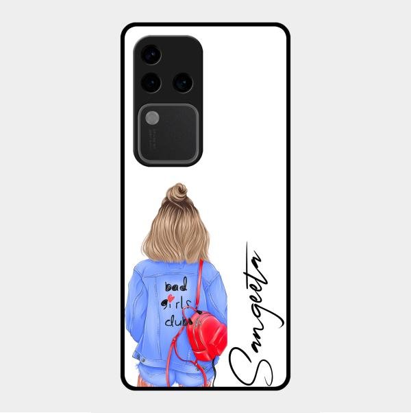 Bag Girl Customize Name Glass Case For Vivo V30 Pro 5G