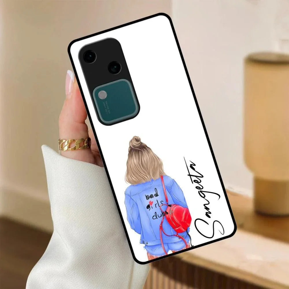 Bag Girl Customize Name Glass Case For Vivo - ShopOnCliQ