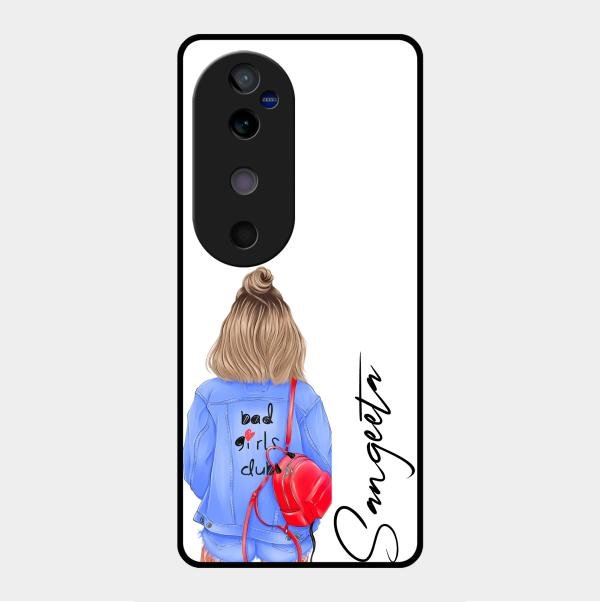 Bag Girl Customize Name Glass Case For Vivo V40 5G